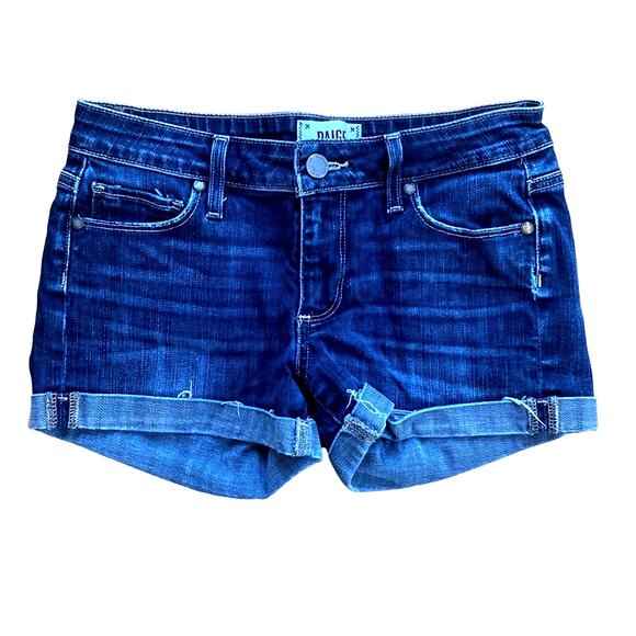 Paige Women's Size 24 Jimmy Jimmy Short Dark Wash Blue Shorts Cuffed Hem Stretch - Picture 1 of 8